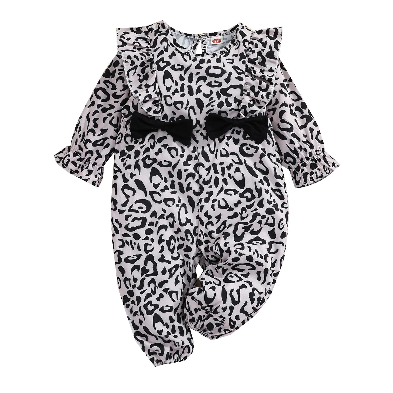 0-24 M Baby Girls Trendy Jumpsuit, Leopard Print Flounce o-    Rompers 0-24 